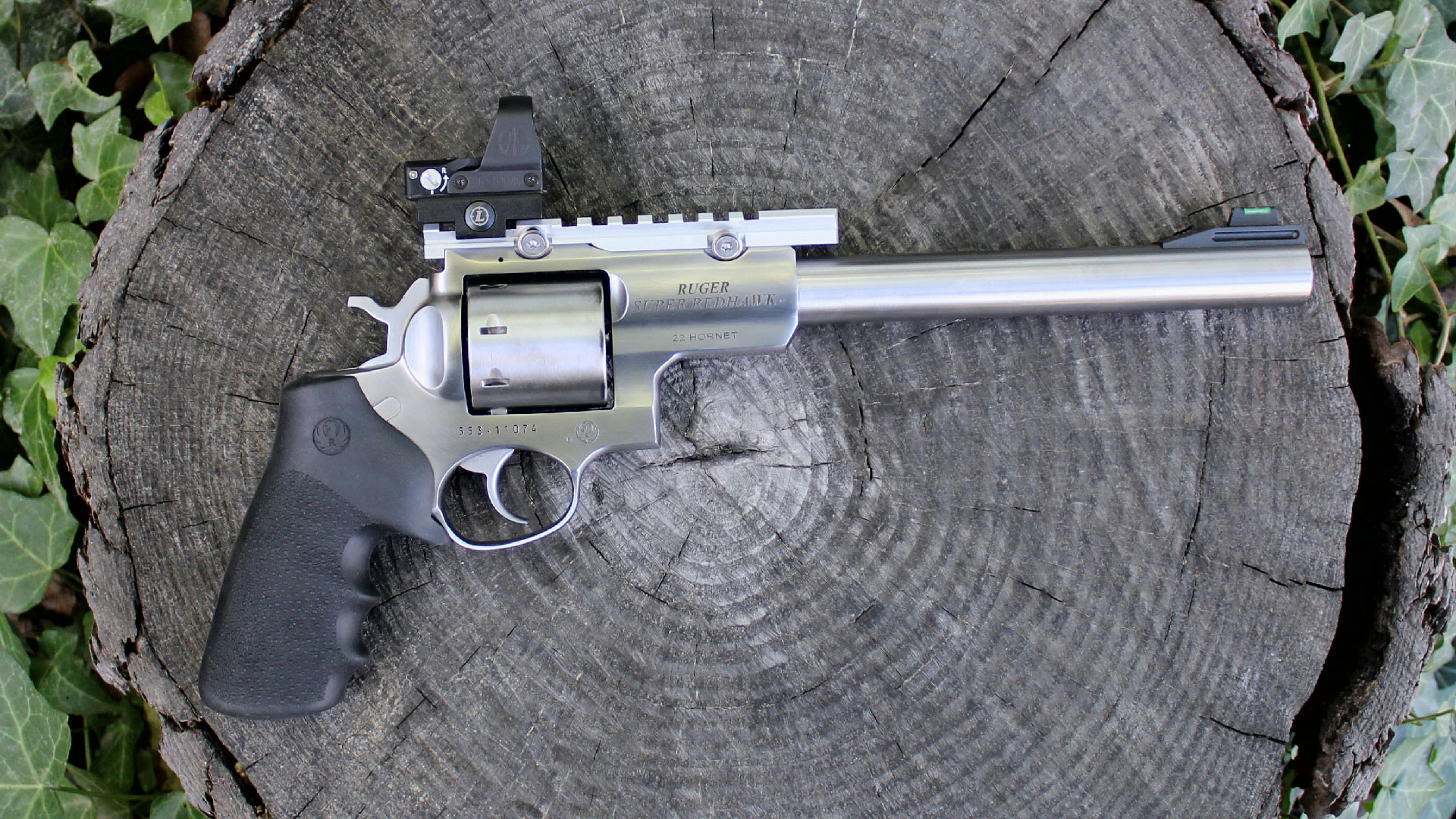 Ruger super redhawk on stump right side