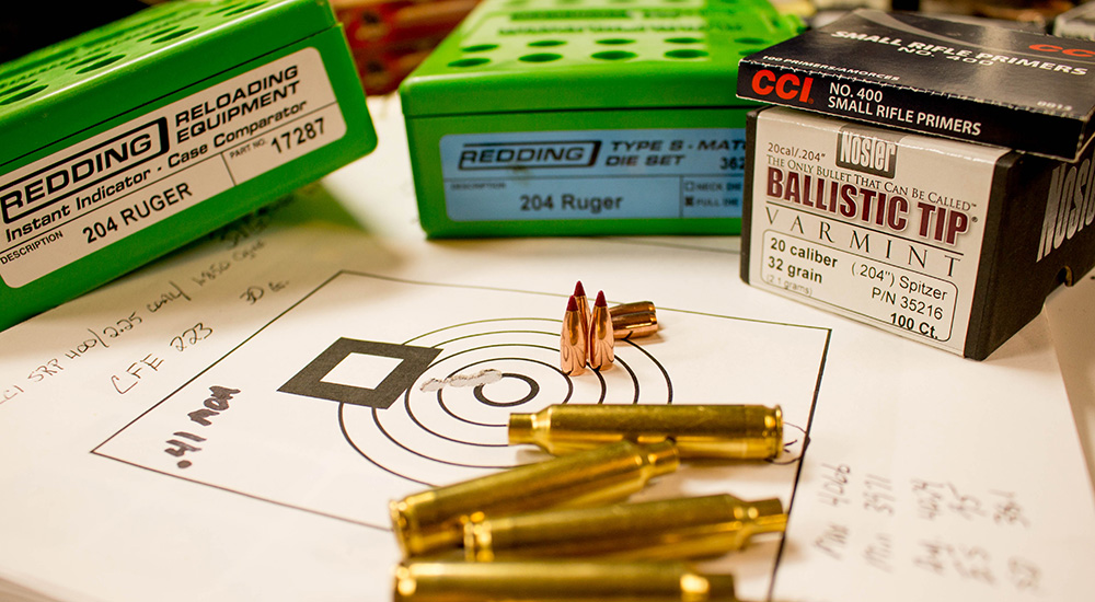 Reloading components and bullets on target.