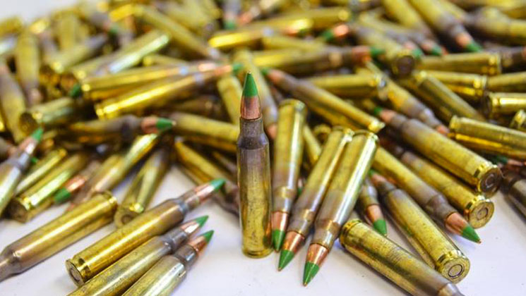Heap Of Yellow Brass Gun Bullets Closeup Stock Photo, Picture and