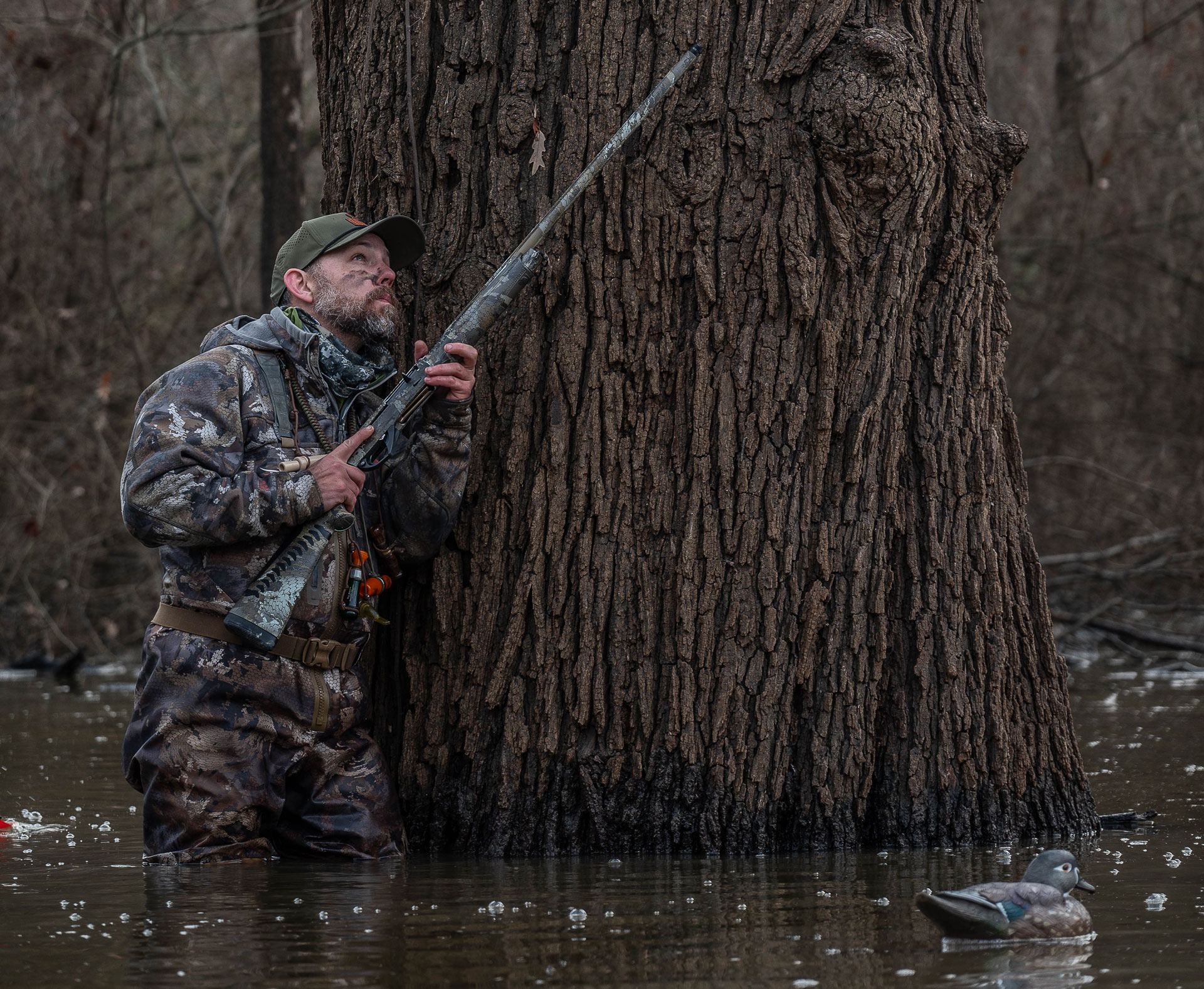 Steve Rokks in water with decoy