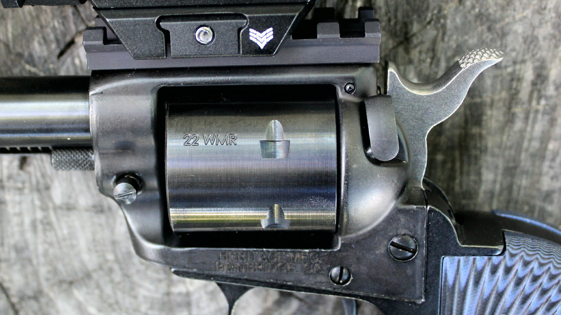 Closeup of revolver cylinder