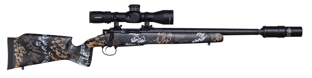 Nosler Limited Edition Model 21 Carbon rifle facing right.