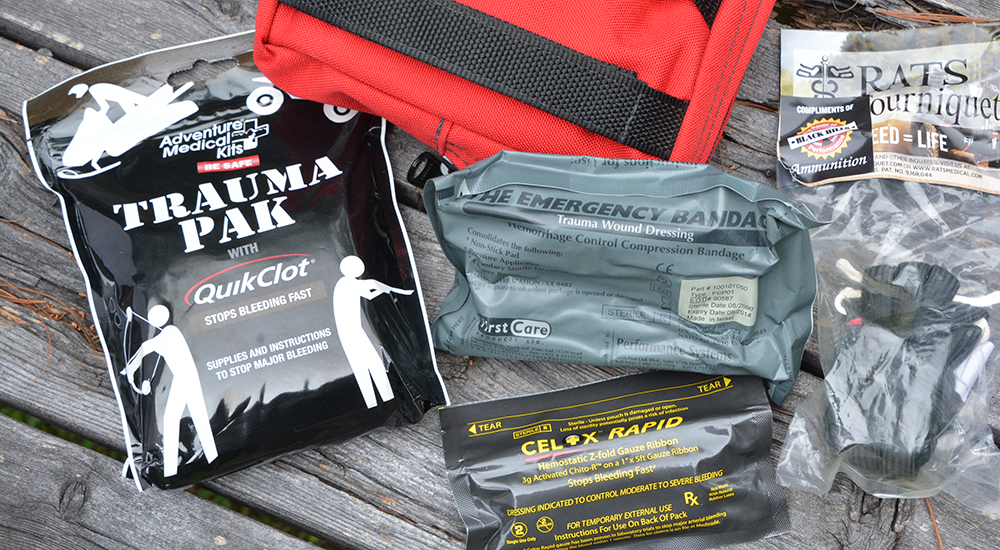 Trauma kit for backwoods hunting trips.