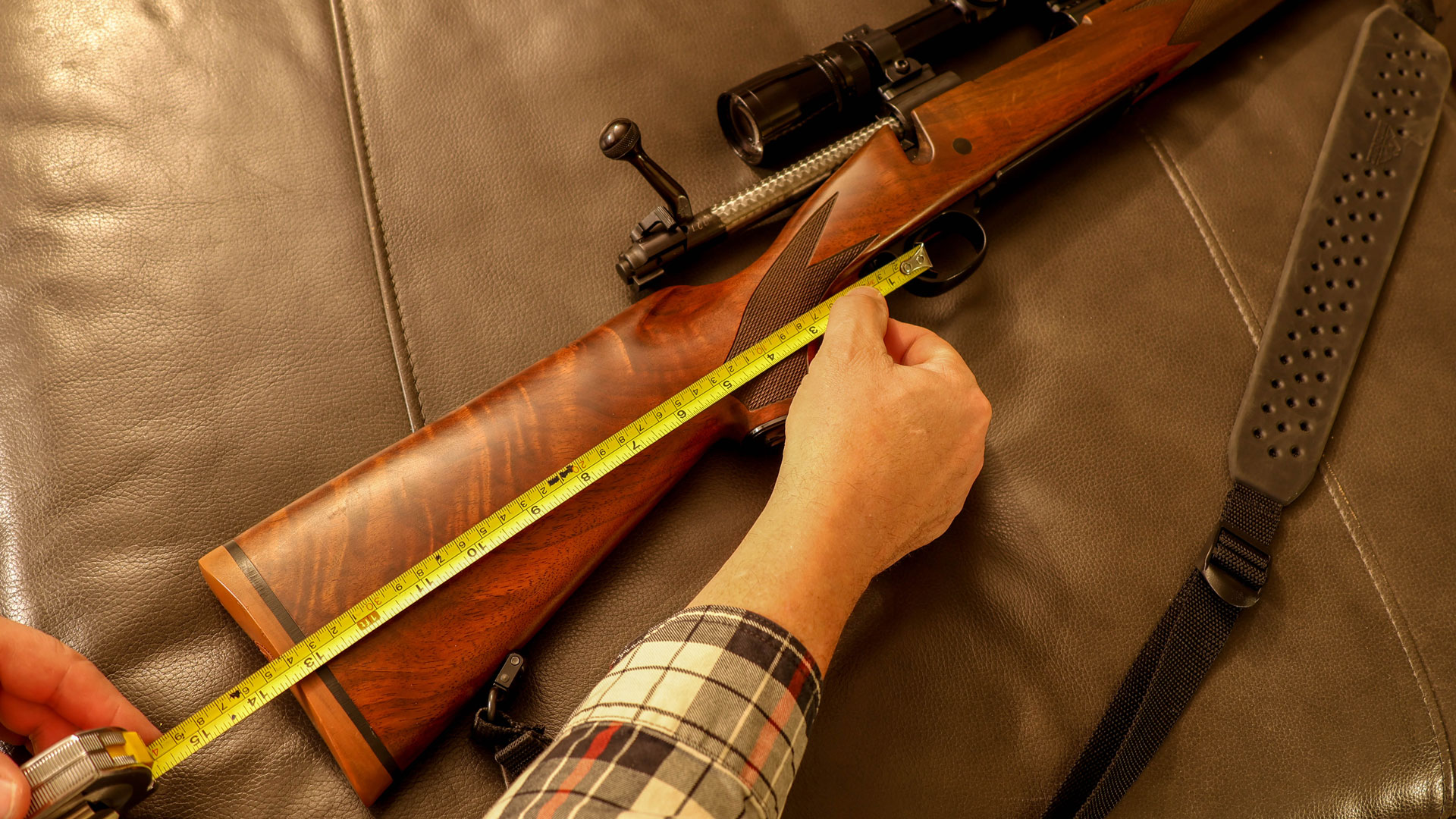 A 1980’s-era Winchester Model 70, with the common 13 ½” length of pull