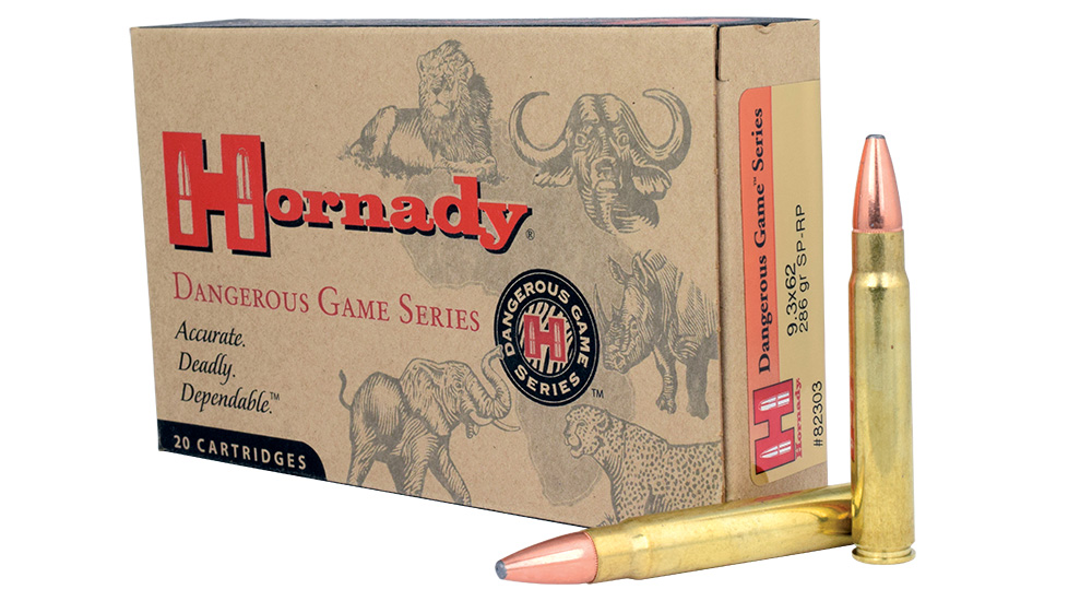 Hornady Custom Dangerous Game Series 9.3x62 296-grain ammunition.