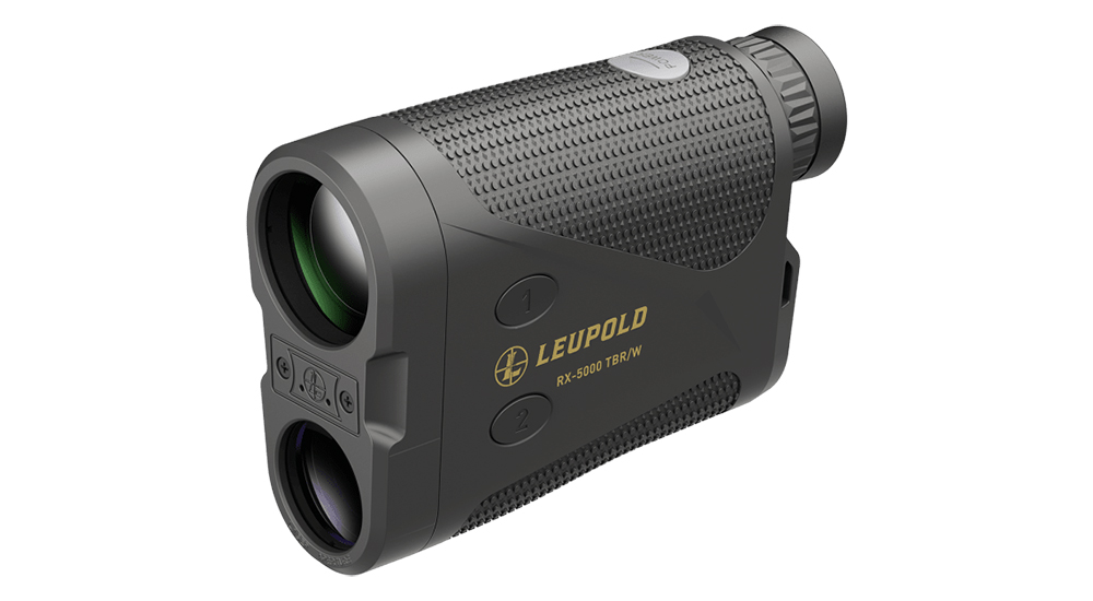 Leupold RX-5000 TBR/W laser rangefinder facing left.