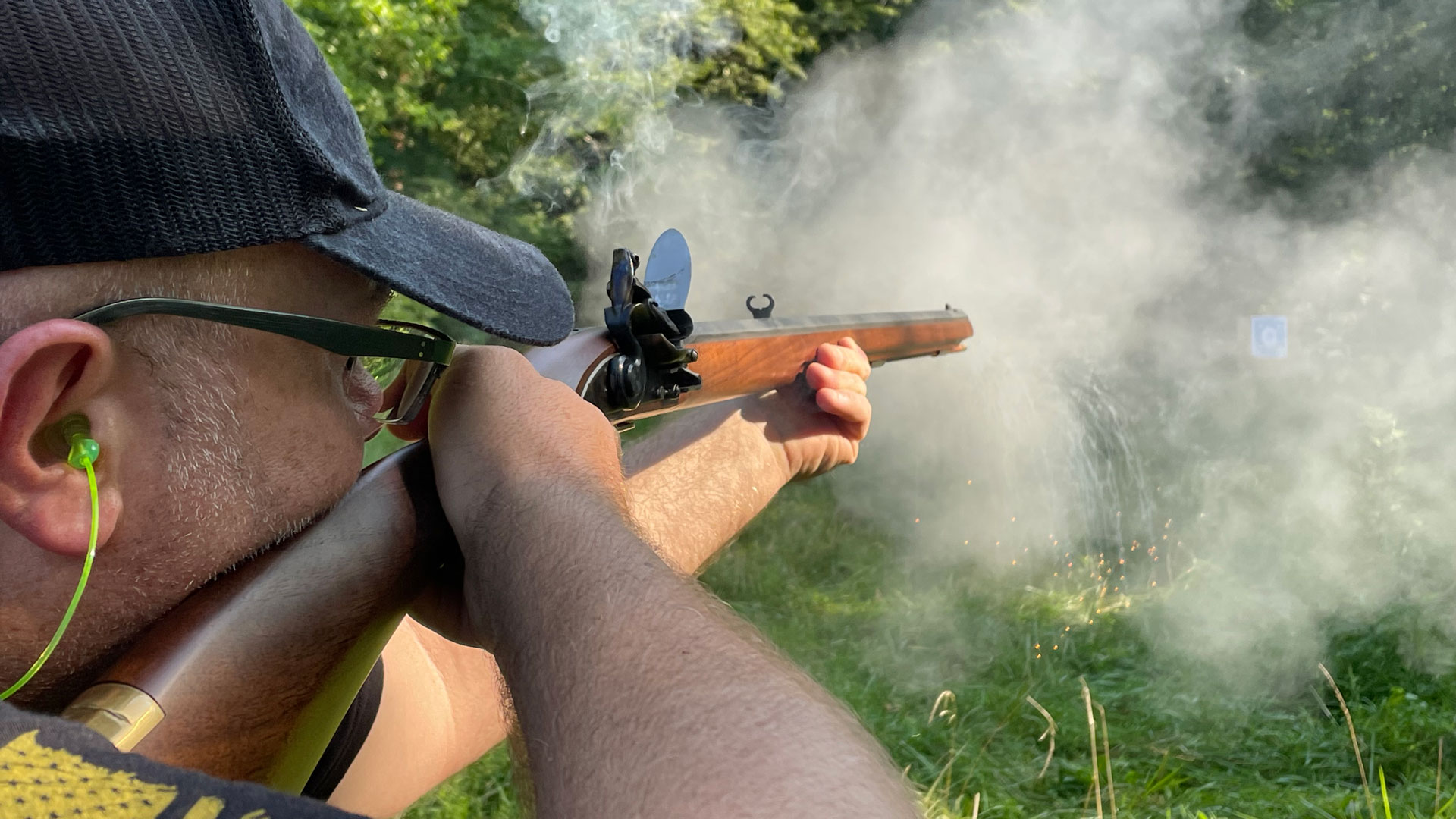 Flintlock in a cloud of smoke