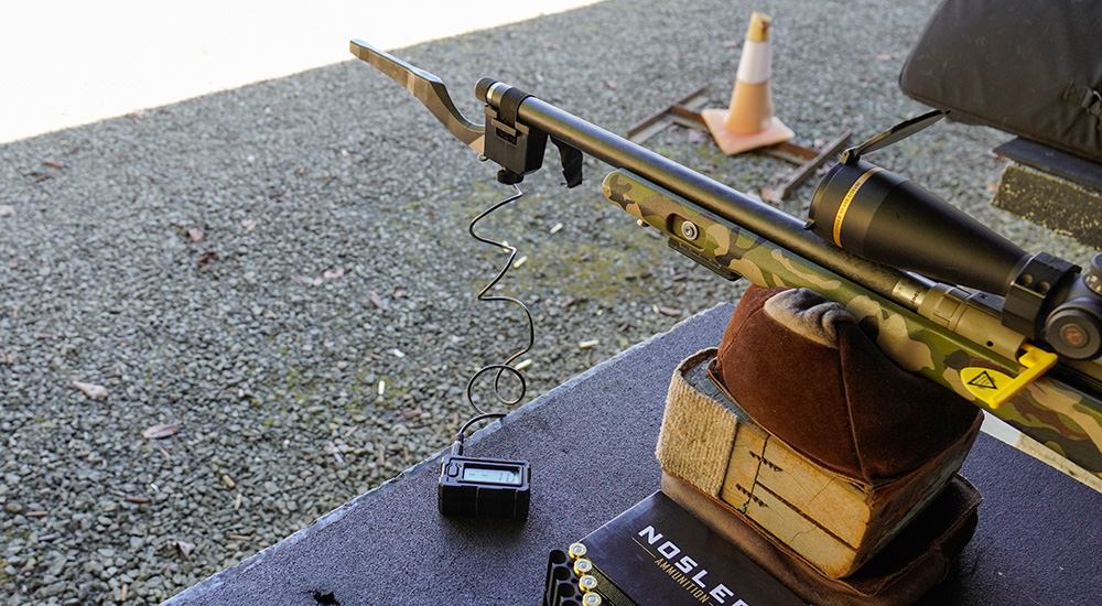 MagnetoSpeed chronograph on rifle range.