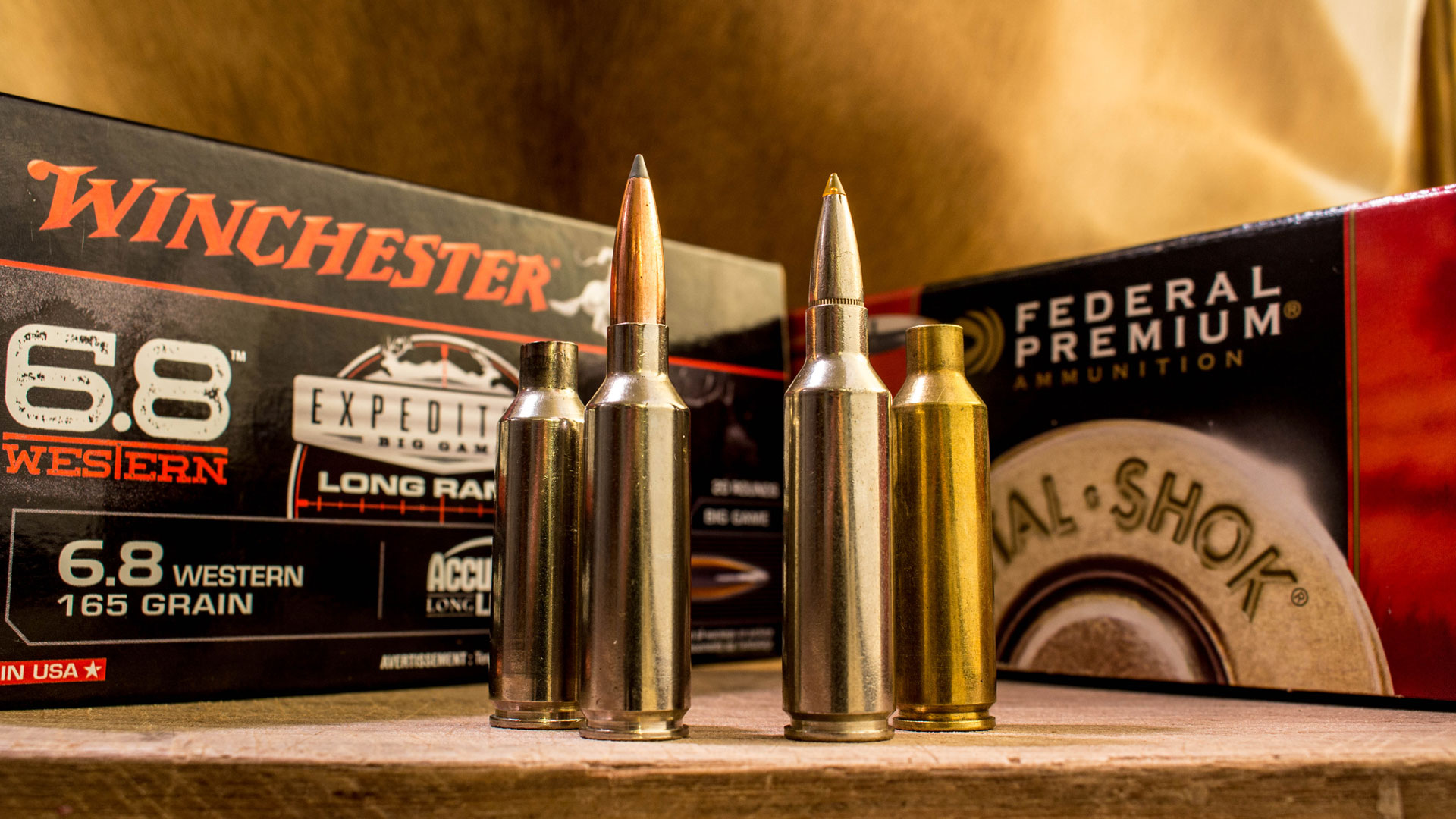 The 6.8 Western (L) is an update of the .270 WSM (R) and .270 Winchester, offering an extended bullet weight to the bore diameter. Let’s hope it’s still with us in a couple decades.