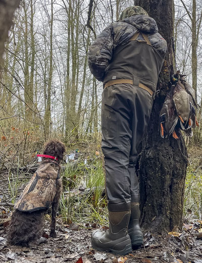 Duck hunters with dog